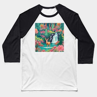 Deer in an autumn forest with waterfall Baseball T-Shirt